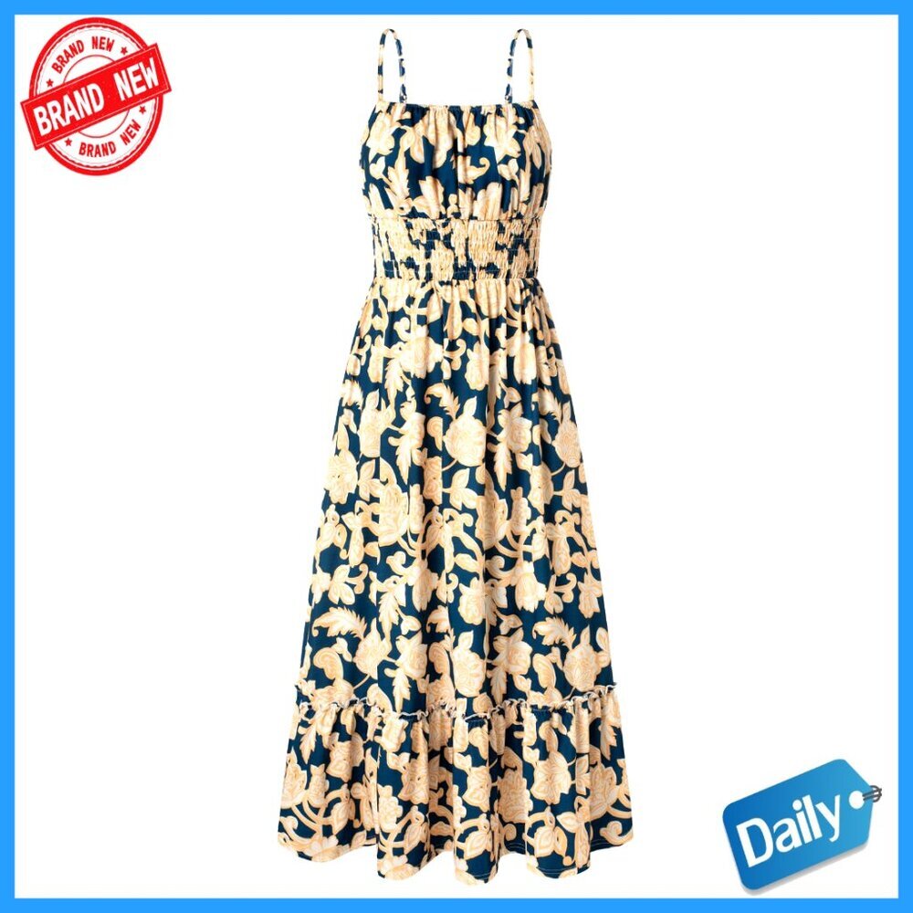 Smocked Maxi Dress with Pockets, Floral Boho Sundress for Summer